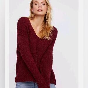 Free People V-Neck Sweater - Deep Red